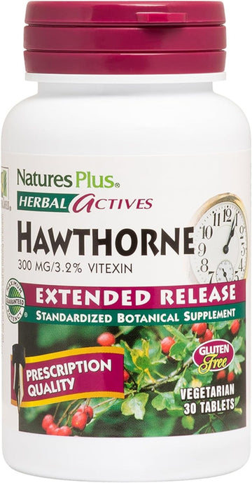 NaturesPlus Herbal Actives Hawthorne - 300mg, 3.2% Vitexin, 30 Vegan T