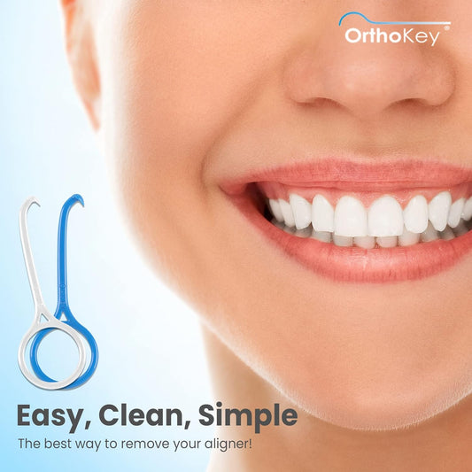 OrthoKey Clear Aligner Removal Tool for Teeth — Invisalign Remover Grabber for Invisible Removable Braces and Retainers — Fits in a Dental Carrying or Aligner Case Cleaner — Small Size, Blue (2-Pack)