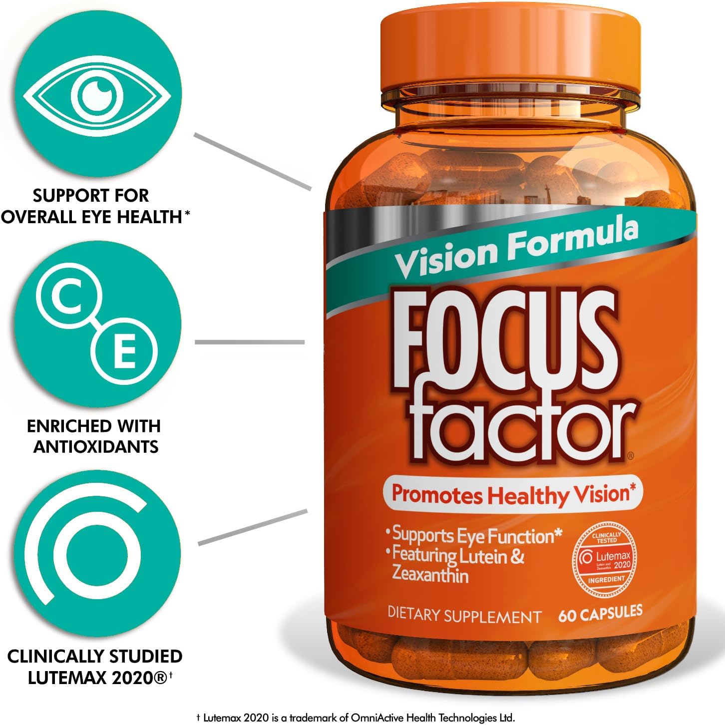 Focus Factor Vision Formula (60 Count) - Eye Vitamins with Vitamin C, 