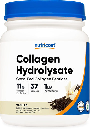 Nutricost Grass-Fed Collagen Powder 1 (454 G) (Vanilla) - Grass Fed Bovine Collagen Hydrolysate - Collagen Peptides