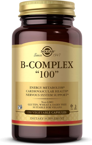 Solgar B-Complex "100", 150 Vegetable Capsules - Heart Health - Nervou