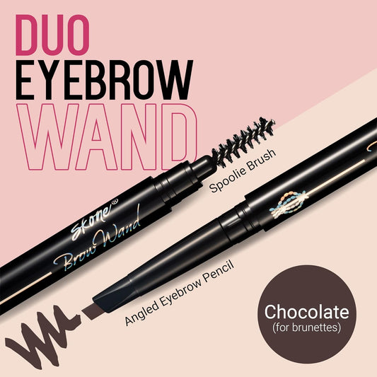 Skone Cosmetics The Original Brow Wand Eyebrow Pencil with Brush - Dual-Sided Retractable Waterproof Long-Lasting Brown Eye Brow Pencils for Women with Sleek Eyebrows - Chocolate for Brunettes