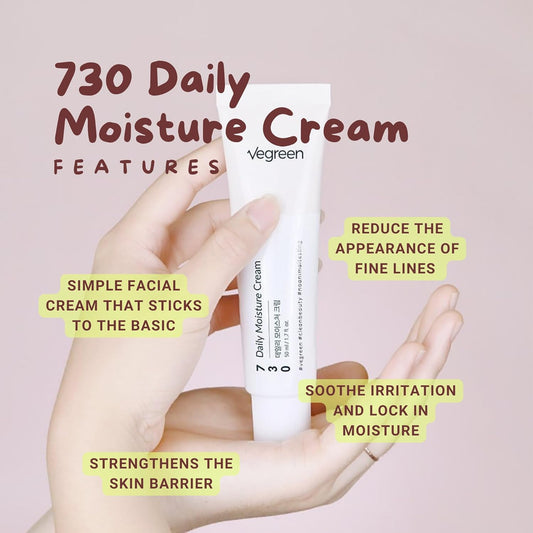 VEGREEN 730 Daily Moisture Cream 1.69 . - Daily Moisturizer With Squalane For Men And Women, Squalane Moisturizer Face Cream for Intensive Skincare