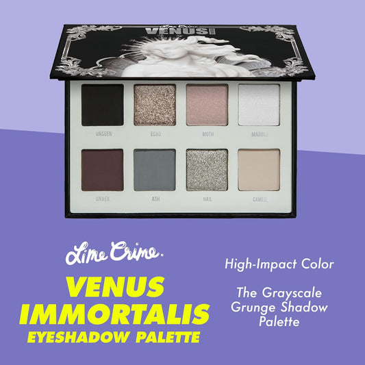 Lime Crime Eyeshadow Makeup Palette, Venus Immortalis - 8 Highly Pigmented Matte and Metallic Shades of Smokey Black & Greys - Highly Pigmented Color & Easy to Blend Formula - Mirrored Box - Vegan
