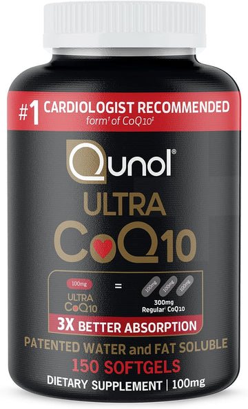 CoQ10 100mg Softgels - Qunol Ultra 3X Better Absorption Coenzyme Q10 Supplements - Antioxidant Supplement for Vascular and Heart Health & Energy Production - 5 Month Supply - 150 Count