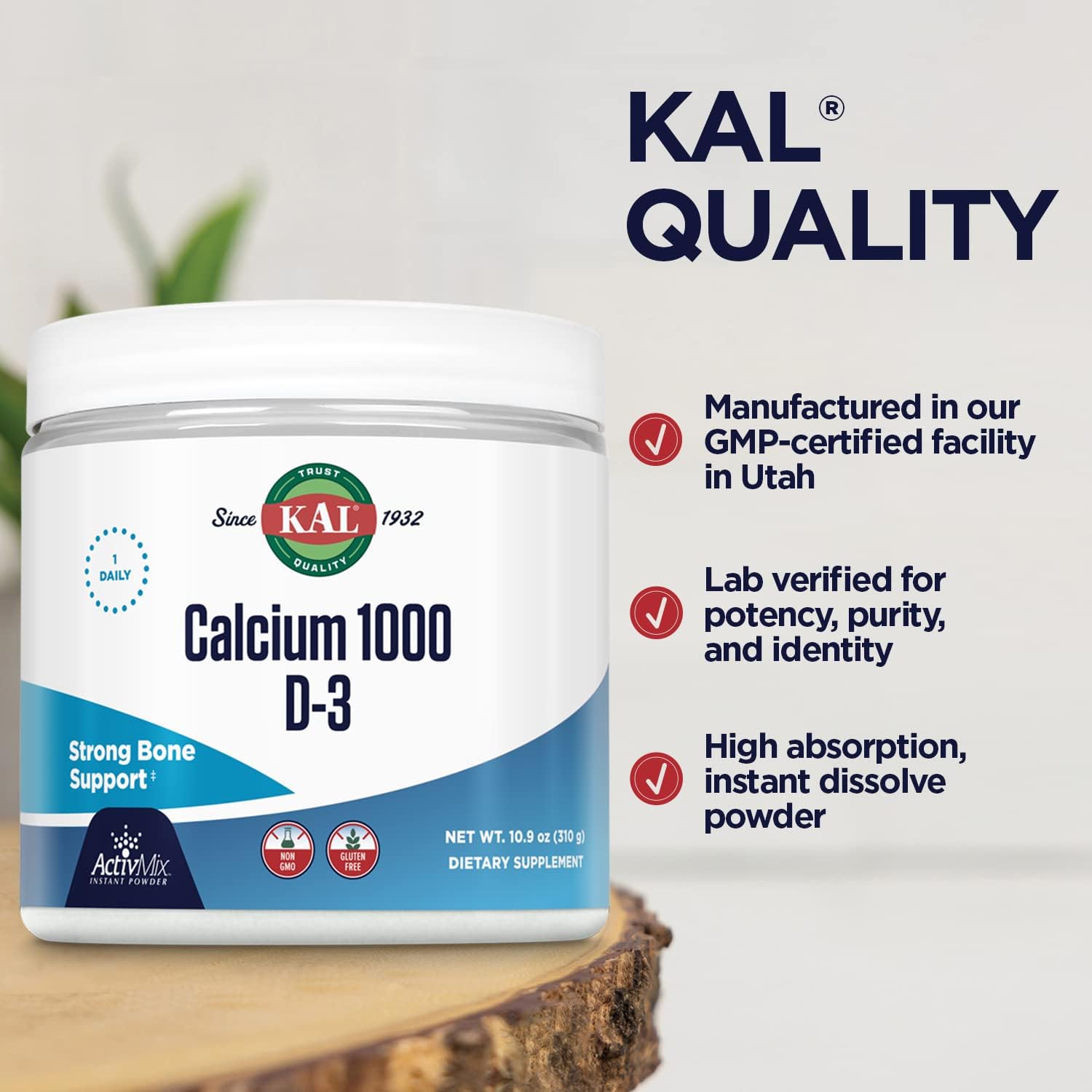KAL Calcium Vitamin D-3 ActivMix, Powder Calcium Supplement, Bioavaila