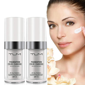 Stellar Express TLM Colour Changing Foundation for Different Skin Tone, Foundation Makeup Base Nude Face Liquid Full Coverage Concealer, TLM Concealer Cover Cream,Great Gifts(2P)