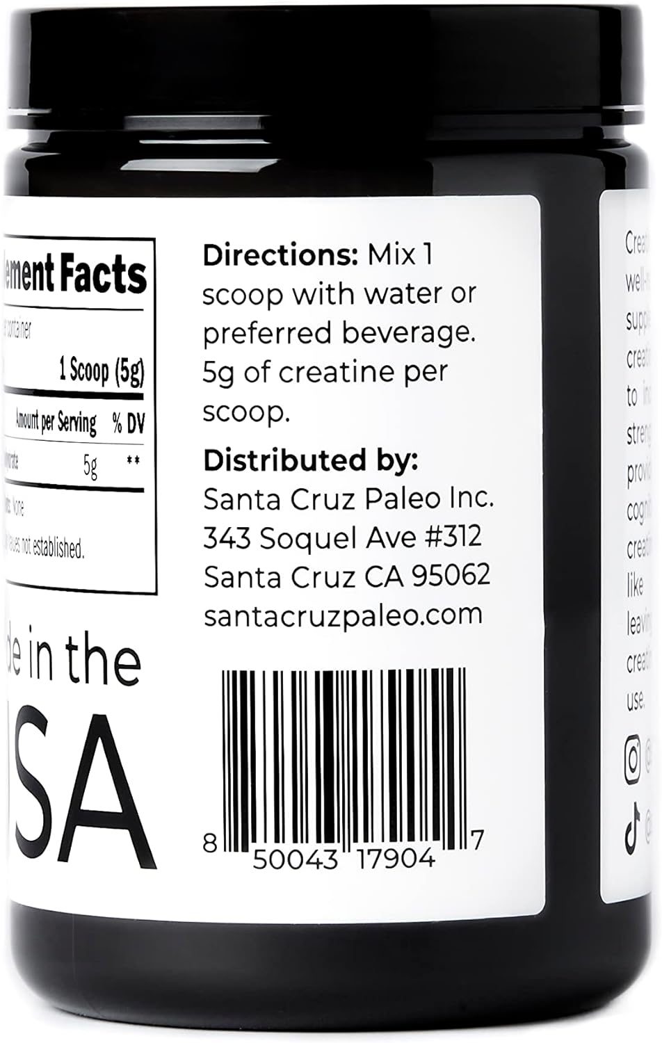 Santa Cruz Paleo Creatine Powder, Supports Muscle Growth, Gluten Free,