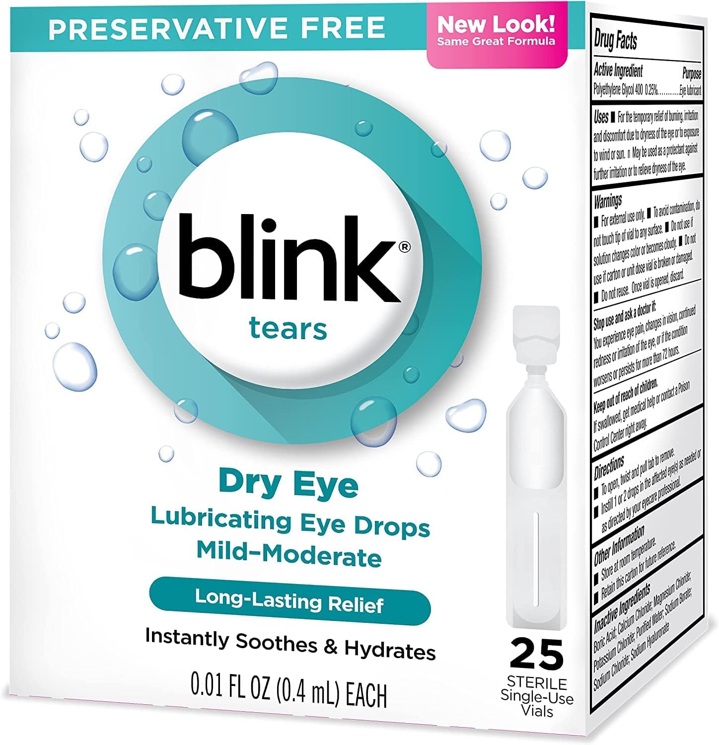 blink Tears Lubricating Eye Drops Mild-Moderate Dry Eye 25 Each,0.01 F