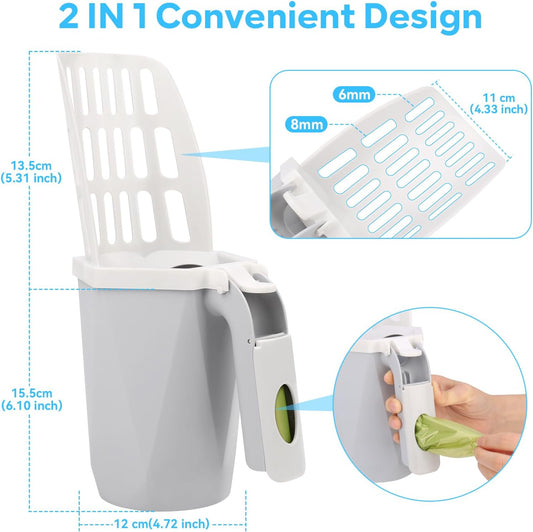 Mypin Cat Litter Scooper With Holder, Cat Litter Shovel With Waste Can And Refill 195 Bags, Large Capacity Cat Scooper P