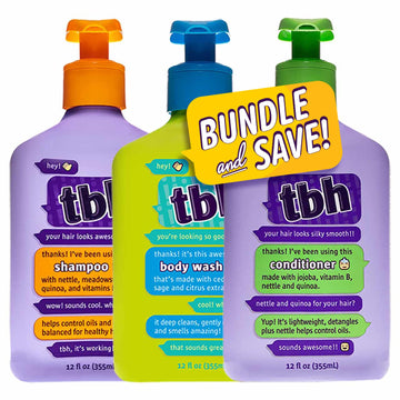 TBH Teen and Kids Shampoo, Conditioner, and Body Wash - Shampoo and Conditioner for Oily Hair, Gentle Exfoliating Body Wash - Sulfate, Paraben Free - 12  (3 Pack)