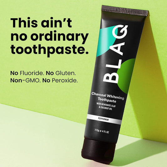BLAQ Activated Charcoal Teeth Whitening Toothpaste | Vegan Organic SLS Free Toothpaste with Coconut Oil and Bentonite Clay | Charcoal Toothpaste for Whitening Teeth, Removing Stains - 4  / 113g