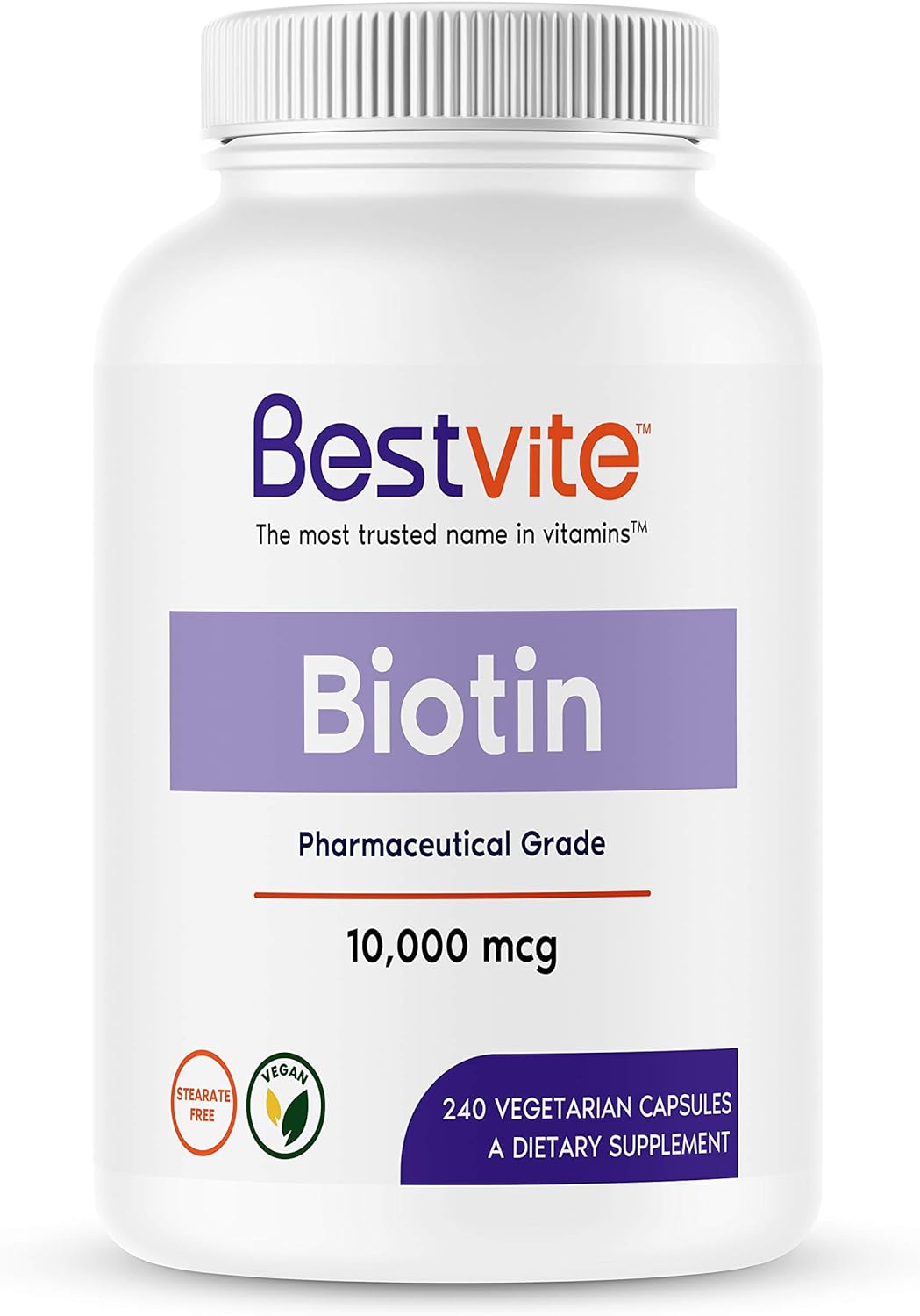 BESTVITE Biotin 10,000mcg (240 Vegetarian Capsules) - No Stearates - N