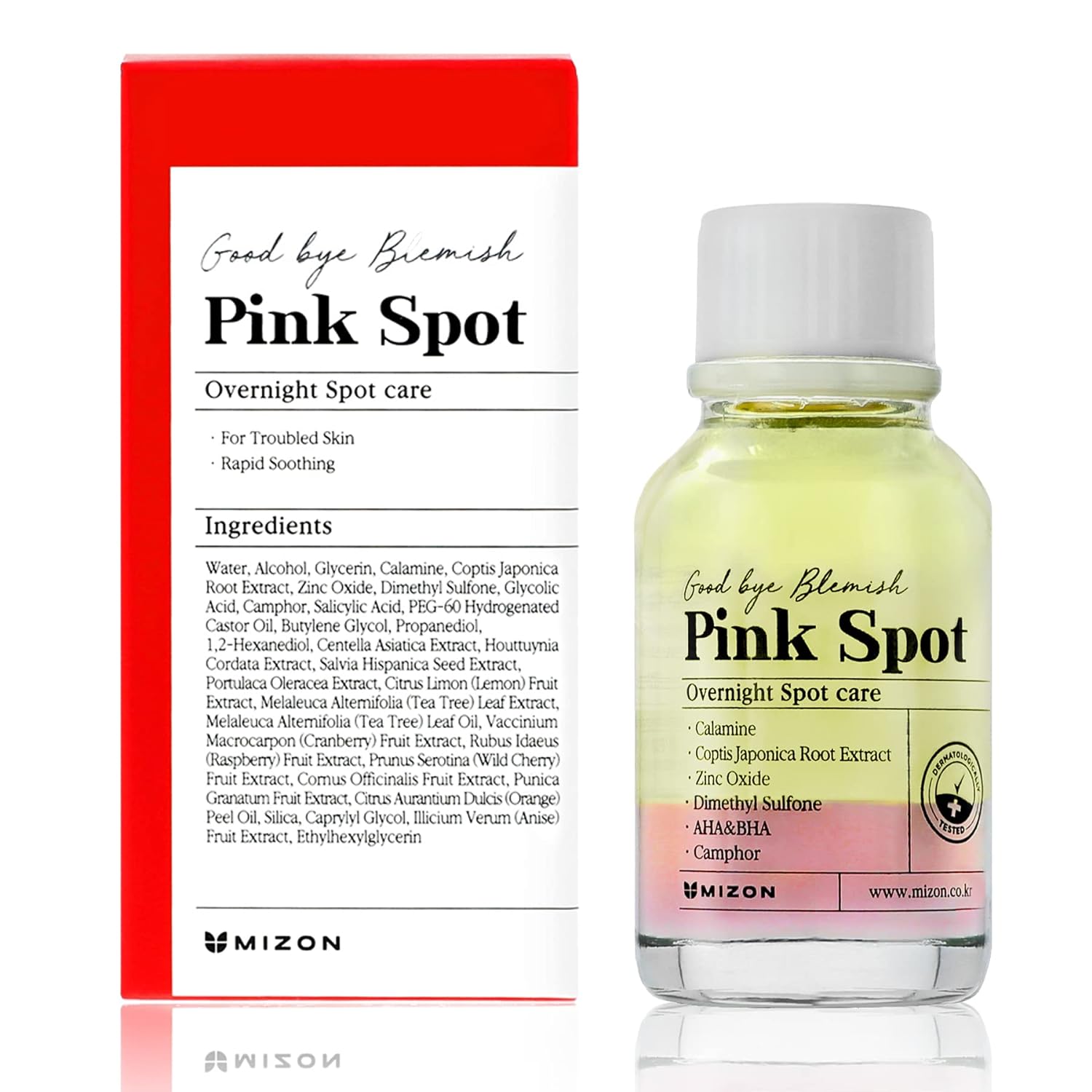 MIZON Pink Spot ,Overnight spot care, Night Pimple Care, Product with Calamine, AHA, BHA, acne treatment, Breakout treatment, spot treatment - (19/0.65  )