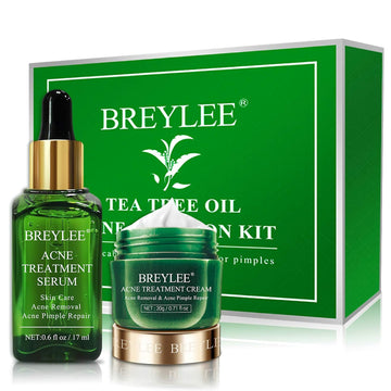 Acne Treatment, BREYLEE Tea Tree Oil 2 in 1 Acne Solution Kit Acne Treatment Kit Acne Control Kit Anti-Acne Solution for Clearing Severe Acne, Breakout, Pimple, and Repairing Skin