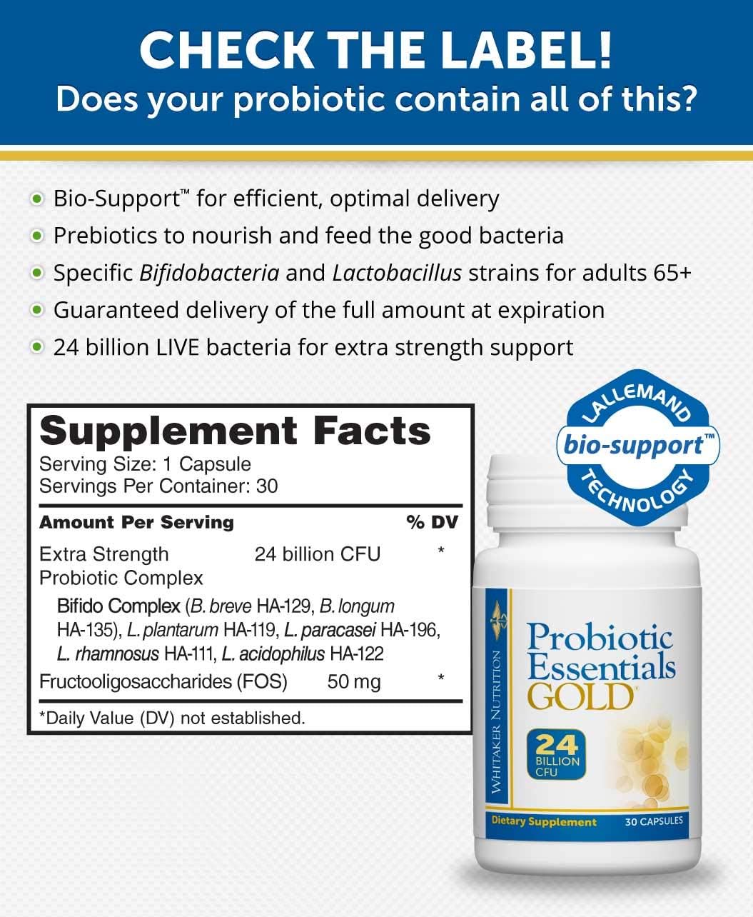 Dr. Whitaker's Probiotic Essentials Gold with 24 Billion Live Bacteria