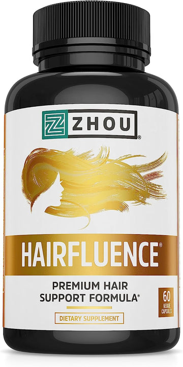 Zhou Hairuence, Hair Growth Supplement with Biotin 5000mcg, Collagen, Keratin, Vitamin A, C, D3 & B12, Stronger Hair Skin and Nails, Non-GMO, Gluten Free, 60 Veg Caps