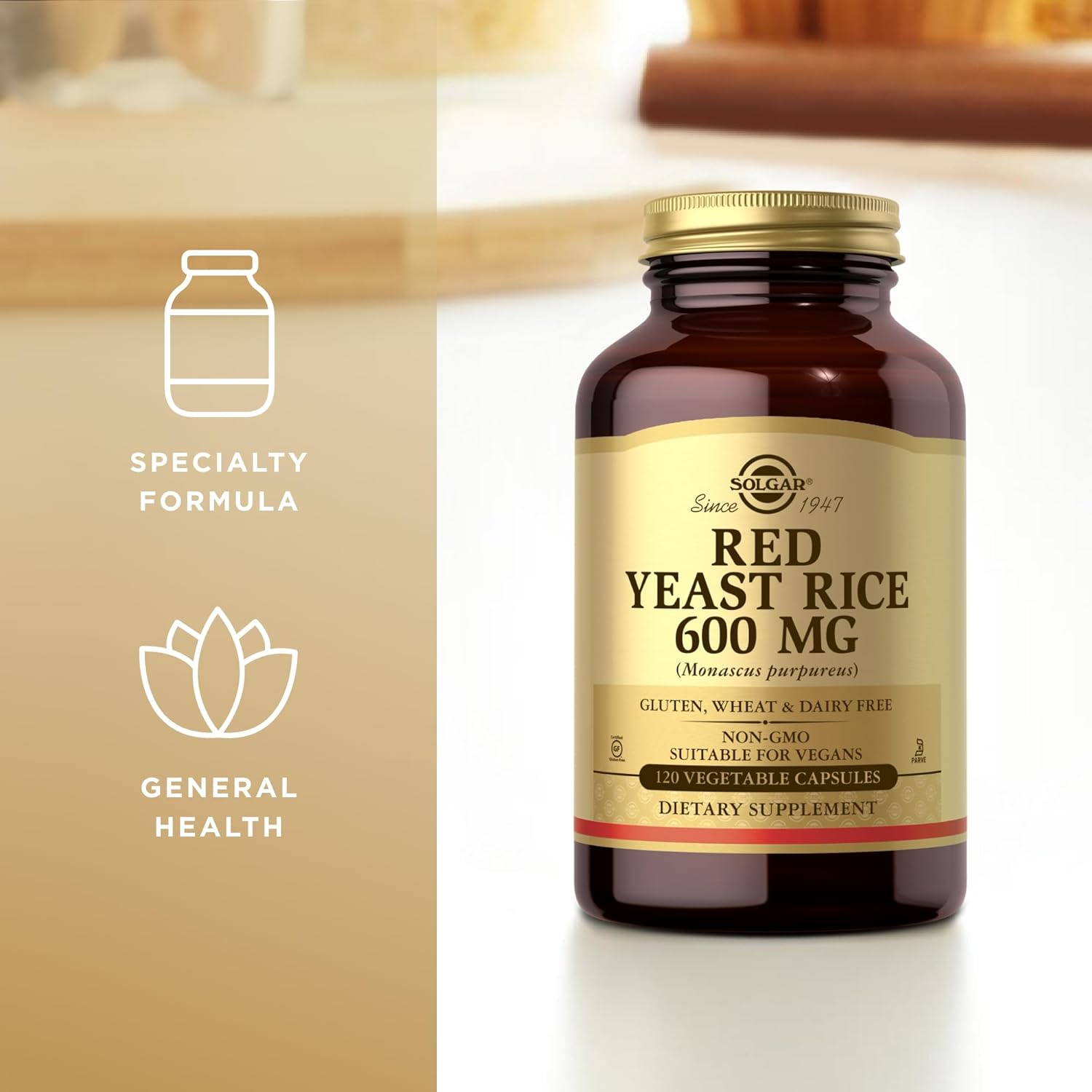Solgar Red Yeast Rice 600 mg - 120 Vegetable Capsules - Non-GMO, Vegan