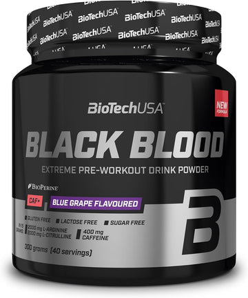 BioTechUSA Black Blood CAF+ Preworkout Drink Powder with 12 Active Ing300 Grams