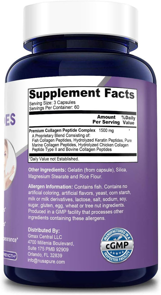 NusaPure Collagen Peptides Complex 1500mg 180caps (Non-GMO &