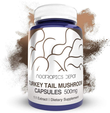 Nootropics Depot Turkey Tail Mushroom Capsules | 500mg | 60 Count | Tr