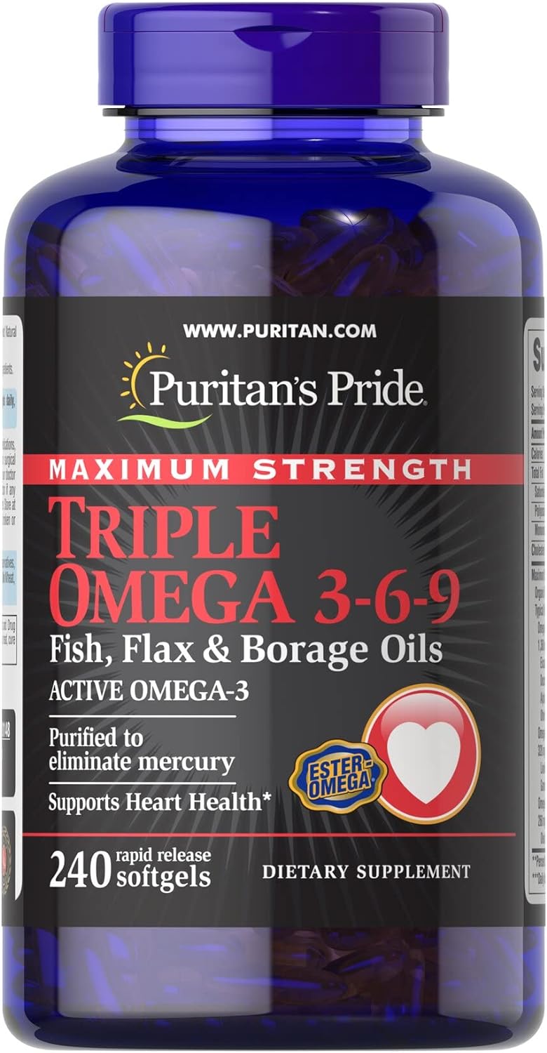 Puritan's Pride Triple Omega 3-6-9 Fish, Flax and Borage, supports hea