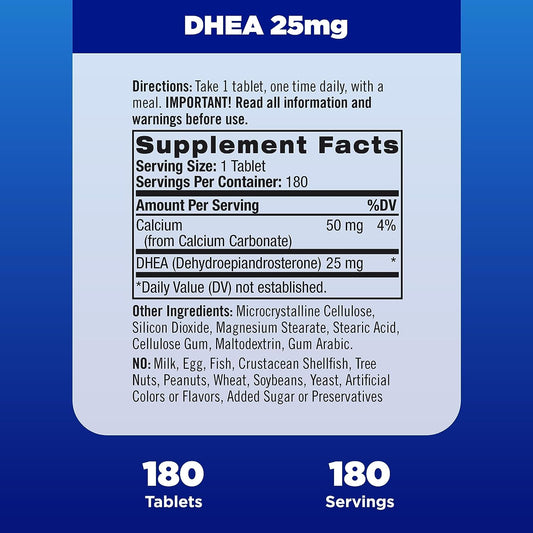 Natrol DHEA Tablets, Promotes Balanced Hormone Levels, Supports a Healthy Mood, Supports Overall Health, Helps Promote Healthy Aging, HPLC Verified, 25mg, 180 Count