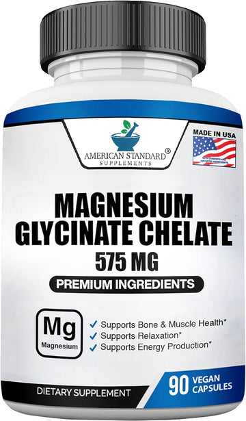 Magnesium Glycinate 575mg per Serving, Magnesium Glycinate Chelate, Magnesium Glycinate Capsules, Magnesium Supplement f