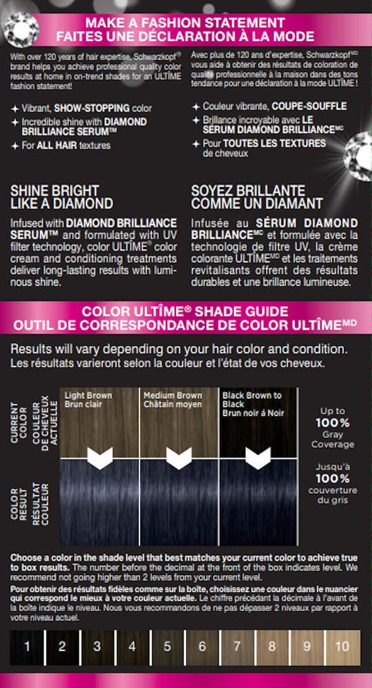 Schwarzkopf Color Ultime Metallic Permanent Hair Color Cream, 3.45 Glossy Steel