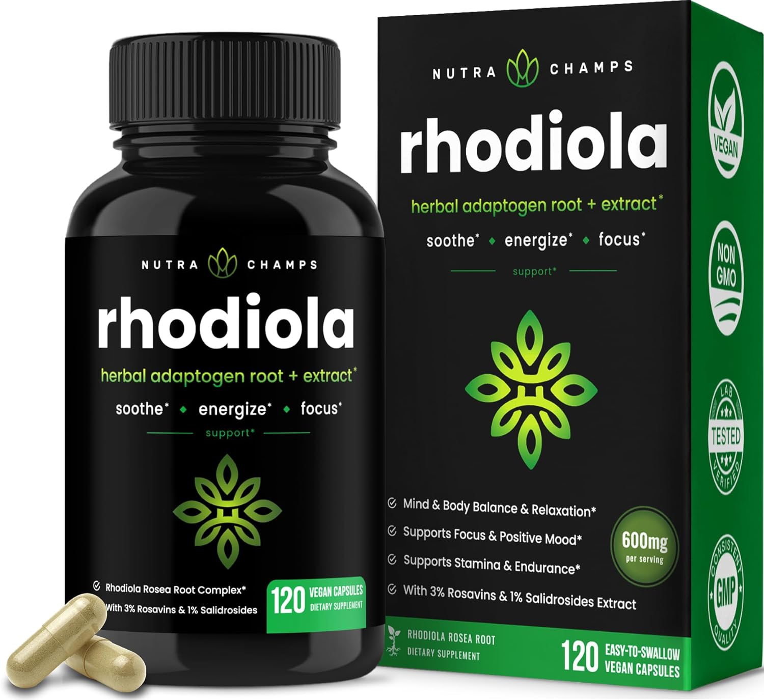 Nutrachamps Rhodiola Rosea Capsules [120] Rosavin Plus Salidrosides |