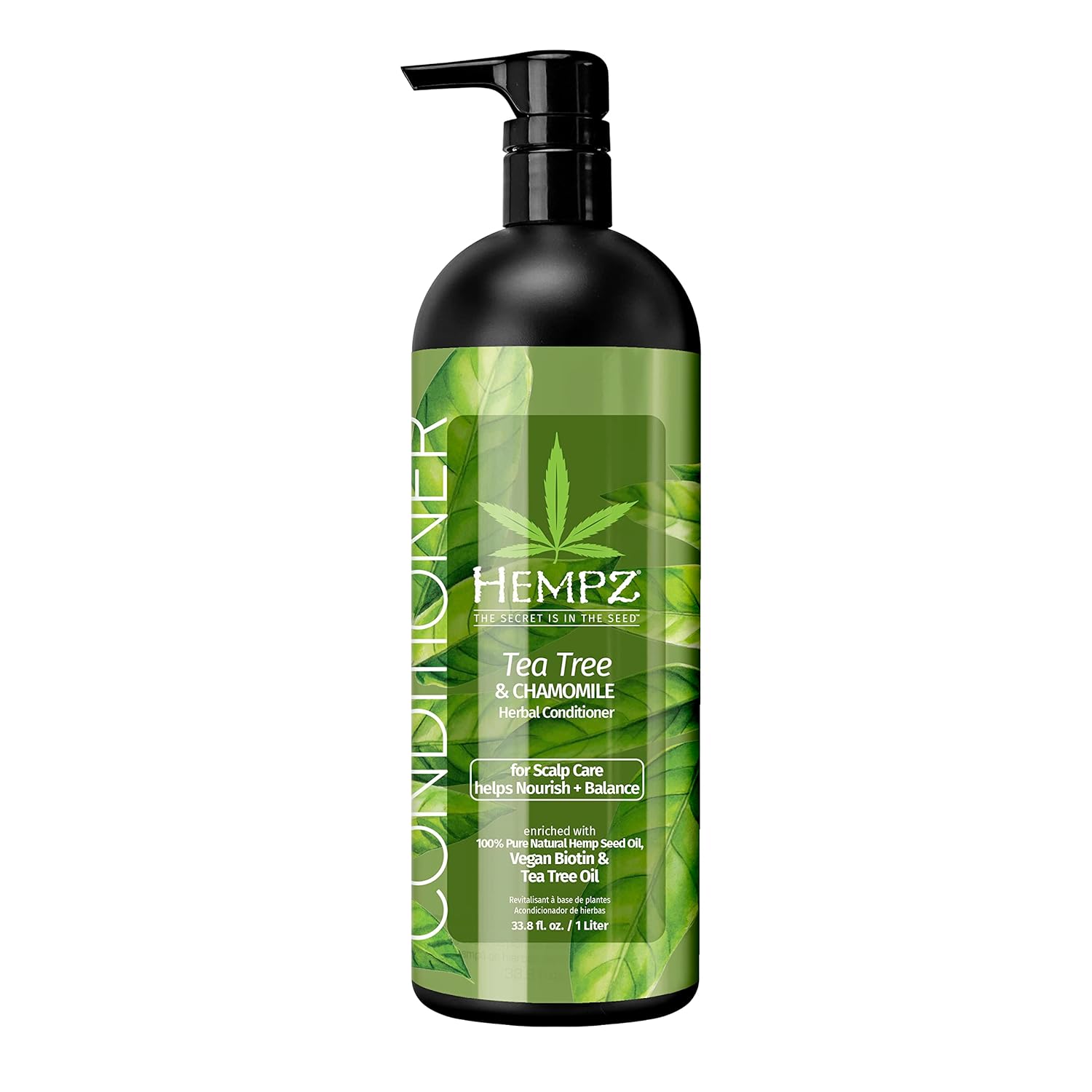 Hempz Biotin Hair Conditioner - Tea Tree & Chamomile - For Scalp Care Hair Growth & Strengthening of Dry, Damaged and Color Treated Hair, Hydrating, Softening, Moisturizing - 33.8