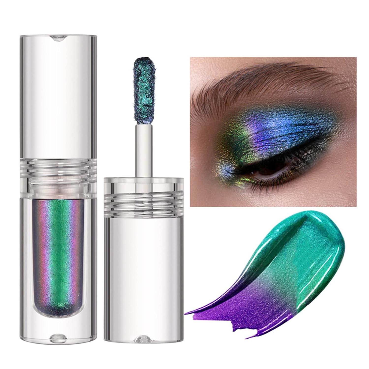 Rechoo Liquid Holographic Eyeshadow Metallic Glitter Eye Shadow Sparkly MultiColor Shifting Quicky Dry Chameleon Multi-Dimensional Eye Looks #01