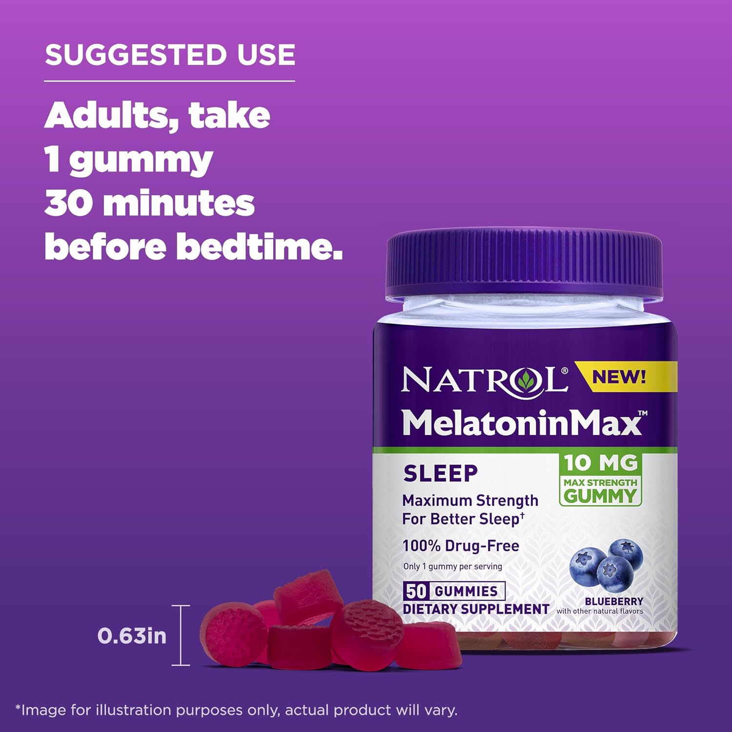 Natrol MelatoninMax Sleep Aid Gummy, 10mg per Gummy, Maximum Strength 