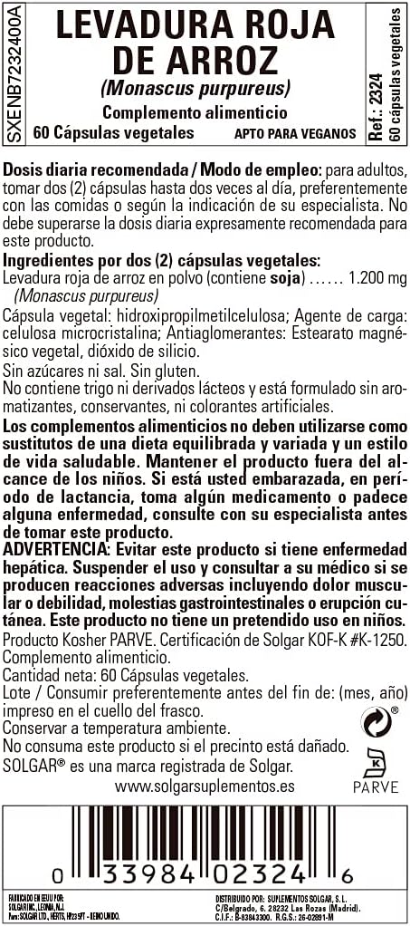 Solgar – Red Yeast Rice, 60 Vegetable CapsulesStandard Packaging60 Cou