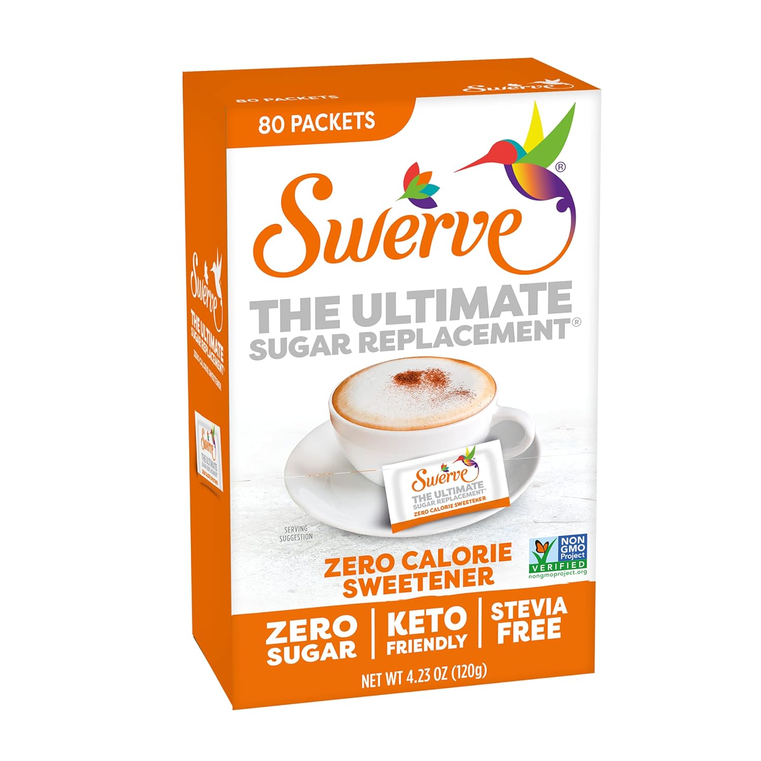 Swerve Zero Calorie Sweetener with Erythritol, Stevia-Free Sugar Replacement, 80 Packets (Pack of 2)