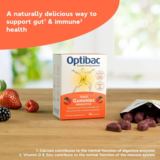 Optibac Probiotics Adult Gummies - Vegan Probiotic With Vitamin D, Zinc & Calcium For Immune Support & Gut Health, 5 Bil