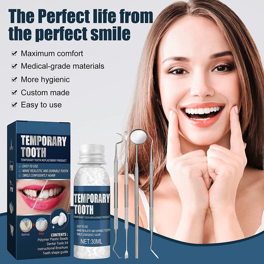 Tooth Repair Granules, Temporary Tooth Repair Kit Moldable Thermal Fitting Beads, Broken Teeth Filling Gaps Repair, Tooth Repair Missing Teeth, Retouching Tooth Hole (Kit)