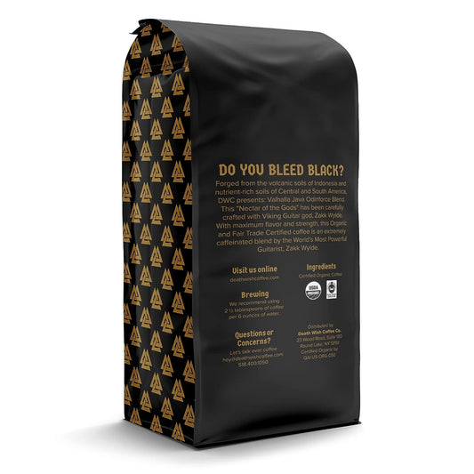 Death Wish Coffee Valhalla Java Odinforce Blend - Ground Dark Roast - Extra Kick of Caffeine- Arabica & Robusta Coffee Beans - Dark Roast Coffee - 2 Bags