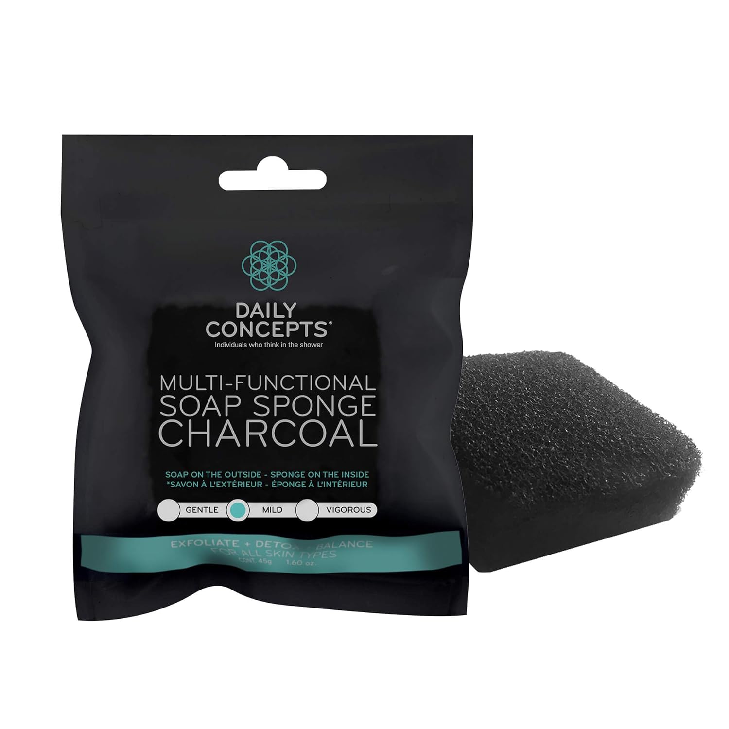 Multi Functionnal Soap Sponge Charcoal - Daily Concepts - Mild Texture Soap, Sponge With Infused With Detoxifying Charcoal Soap To Purge Skin Of Impurities And Elevate The Overall Texture Of Skin