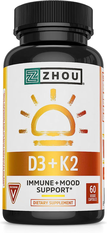 Zhou Nutrition Vitamin D3 K2, Bone and Heart Health Formula 5000 IU Vi