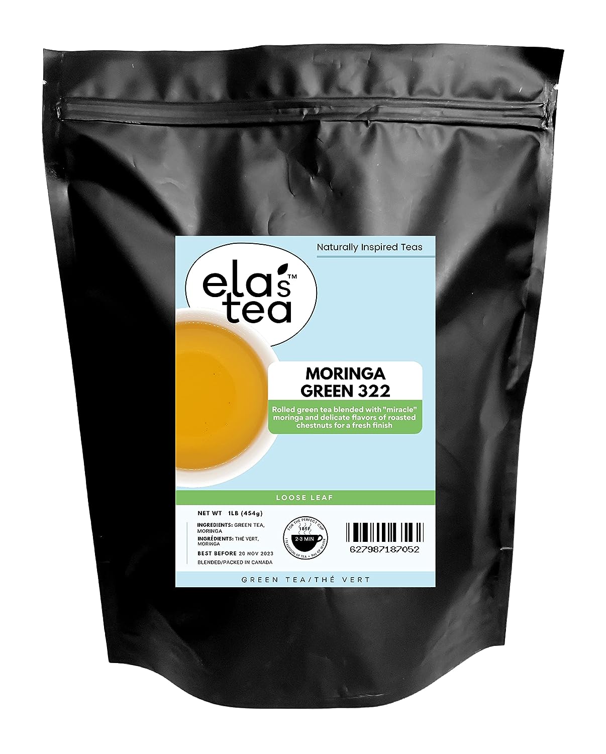 Ela’s Tea Moringa Green 322 | Premium Loose Leaf Green Tea | Smooth with Moringa for Delicate Sweet Flavor | Antioxidant Rich, Immune Boosting | Hot or Iced Tea | 120 Cups Brewed
