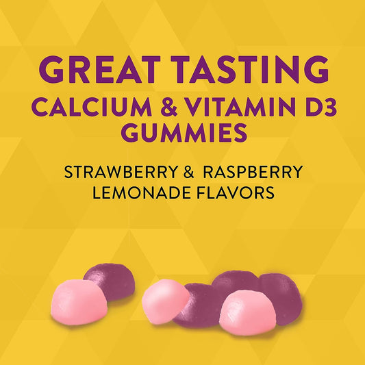 Nature's Way Alive! Premium Calcium + D3 Gummies, Supports Healthy Bones & Muscles*, Strawberry and Raspberry Lemonade avored, 60 Gummies