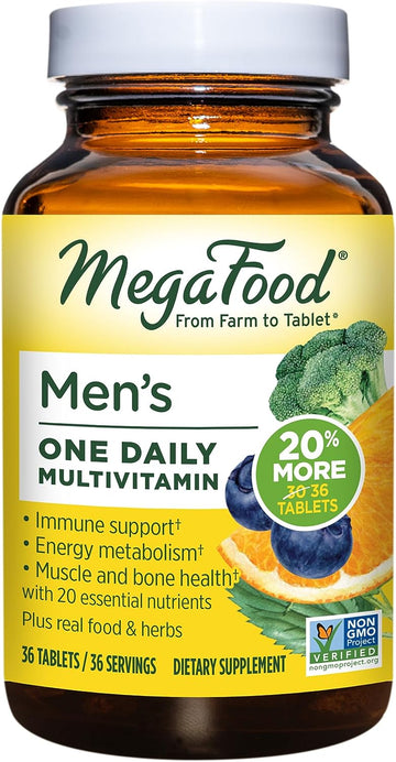 MegaFood Men's One Daily Multivitamin for Men - with Zinc, Selenium, Vitamin B12, Vitamin B6, Vitamin D & Real Food - Immune Support Supplement - Muscle & Bone Health - Vegetarian - 36 Tabs