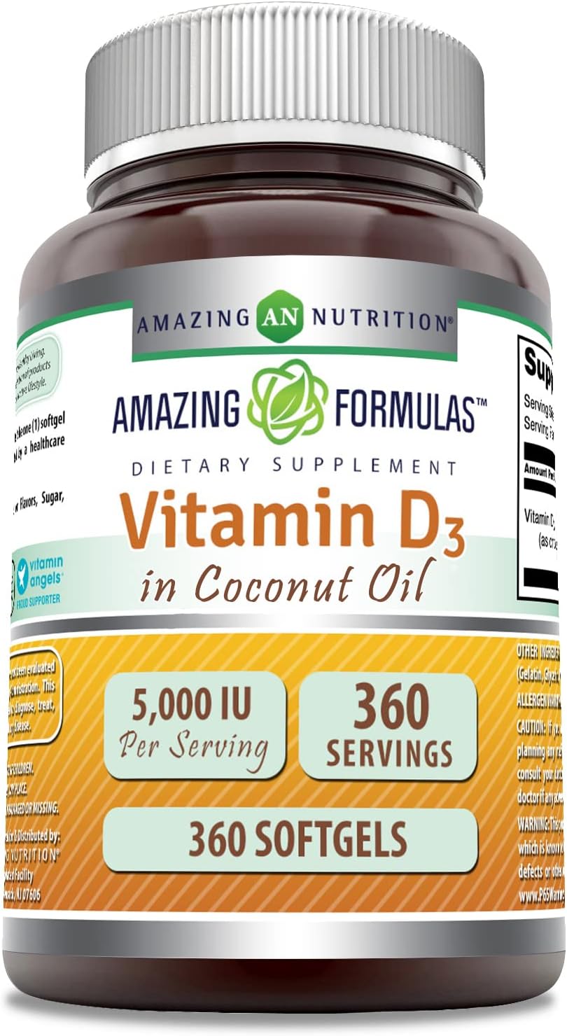 Amazing Formulas Vitamin D3 With Coconut Oil 5000 Iu 360 Softgels Supp