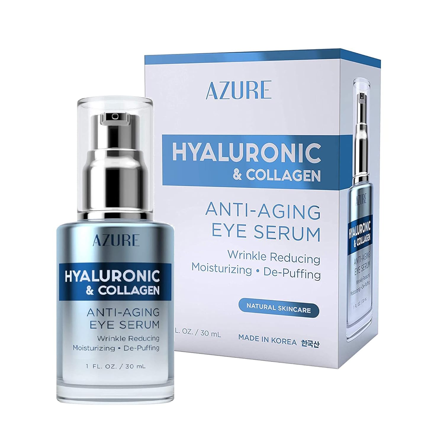 AZURE Hyaluronic Acid & Collagen Anti Aging Eye Serum - Replenishing & Hydrating Serum, Dark Circle Corrector - Reduces Wrinkles, Fine Lines & Under Eye Bags - Locks in Moisture - Skin Care Made in Korea - 30mL / 1 .