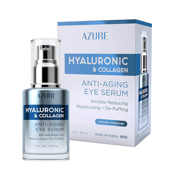 AZURE Hyaluronic Acid & Collagen Anti Aging Eye Serum - Replenishing & Hydrating Serum, Dark Circle Corrector - Reduces Wrinkles, Fine Lines & Under Eye Bags - Locks in Moisture - Skin Care Made in Korea - 30mL / 1 .