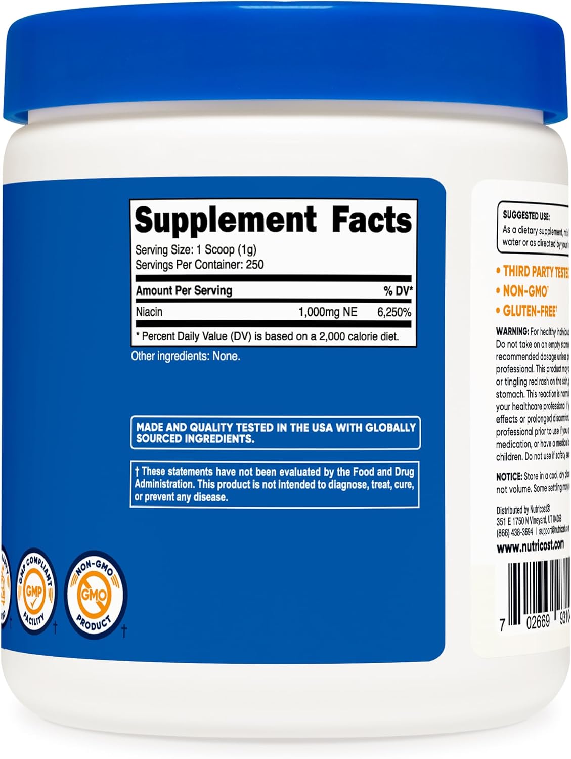 Nutricost Niacin Vitamin B3 Powder 250 Grams - 1G Per Serving - Vitami