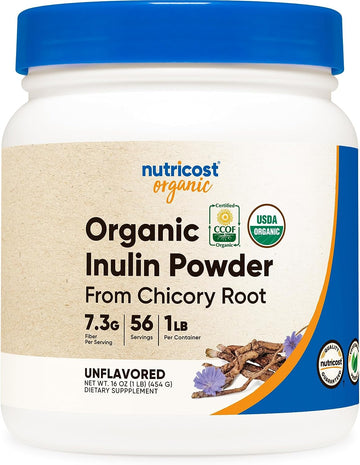 Nutricost Organic Inulin Powder 1 (454 Grams) 7.5 Grams of Fiber Per Serving - from Chicory Root - Certified USDA Organic