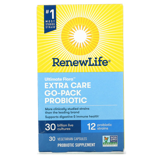 Renew Life, Ultimate Flora, Extra Care Go-Pack Probiotic, 30 Billion Live Cultures Vegetarian Capsules