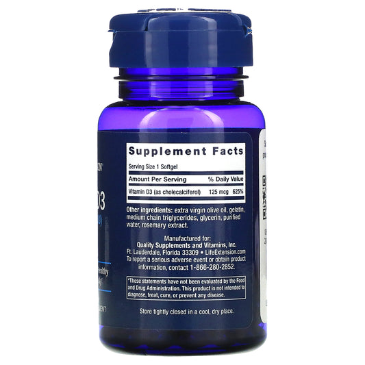 Life Extension, Vitamin D3, 125 mcg (5,000 IU), Softgels